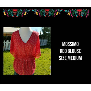 MOSSIMO | RED SHEER DEEP V-NECK BLOUSE | SIZE MEDIUM